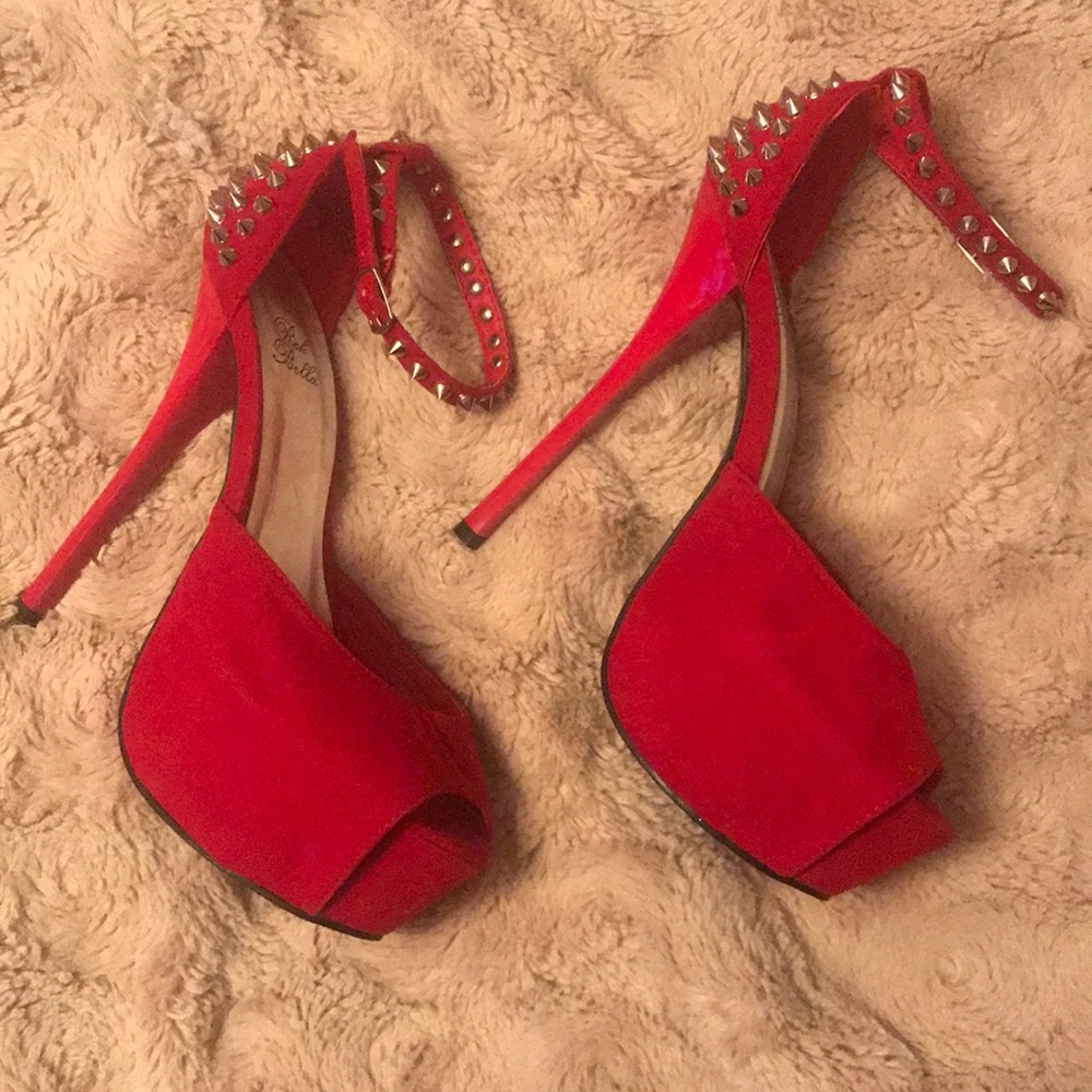 Red heels with silver studs